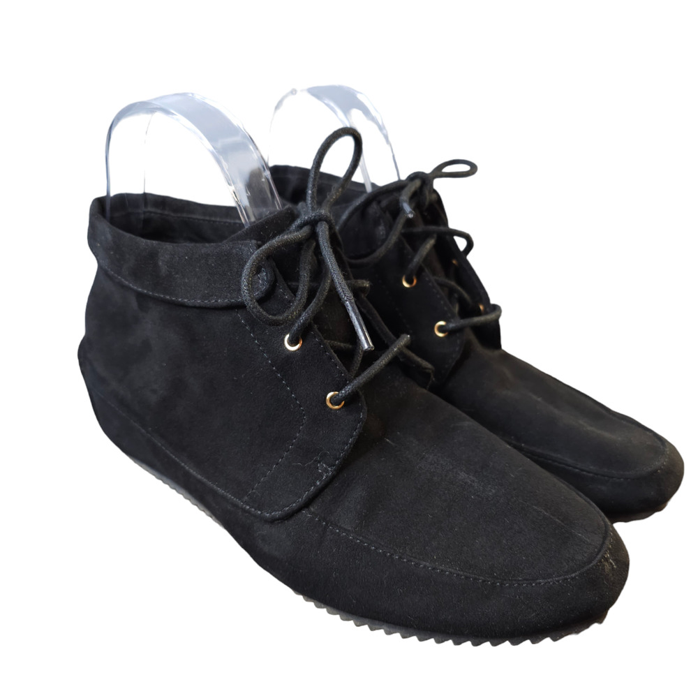 American Eagle Hidden Wedge Ankle Booties Black Faux Suede Lace Up Womens 9